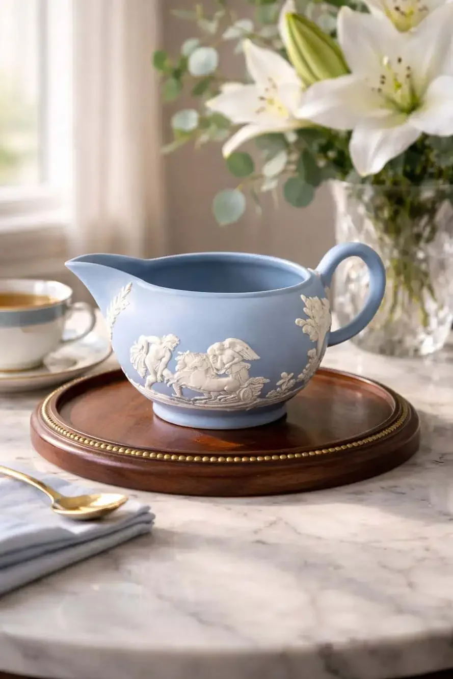 Wedgwood Jasperware Light Blue Neoclassical Creamer with White Relief